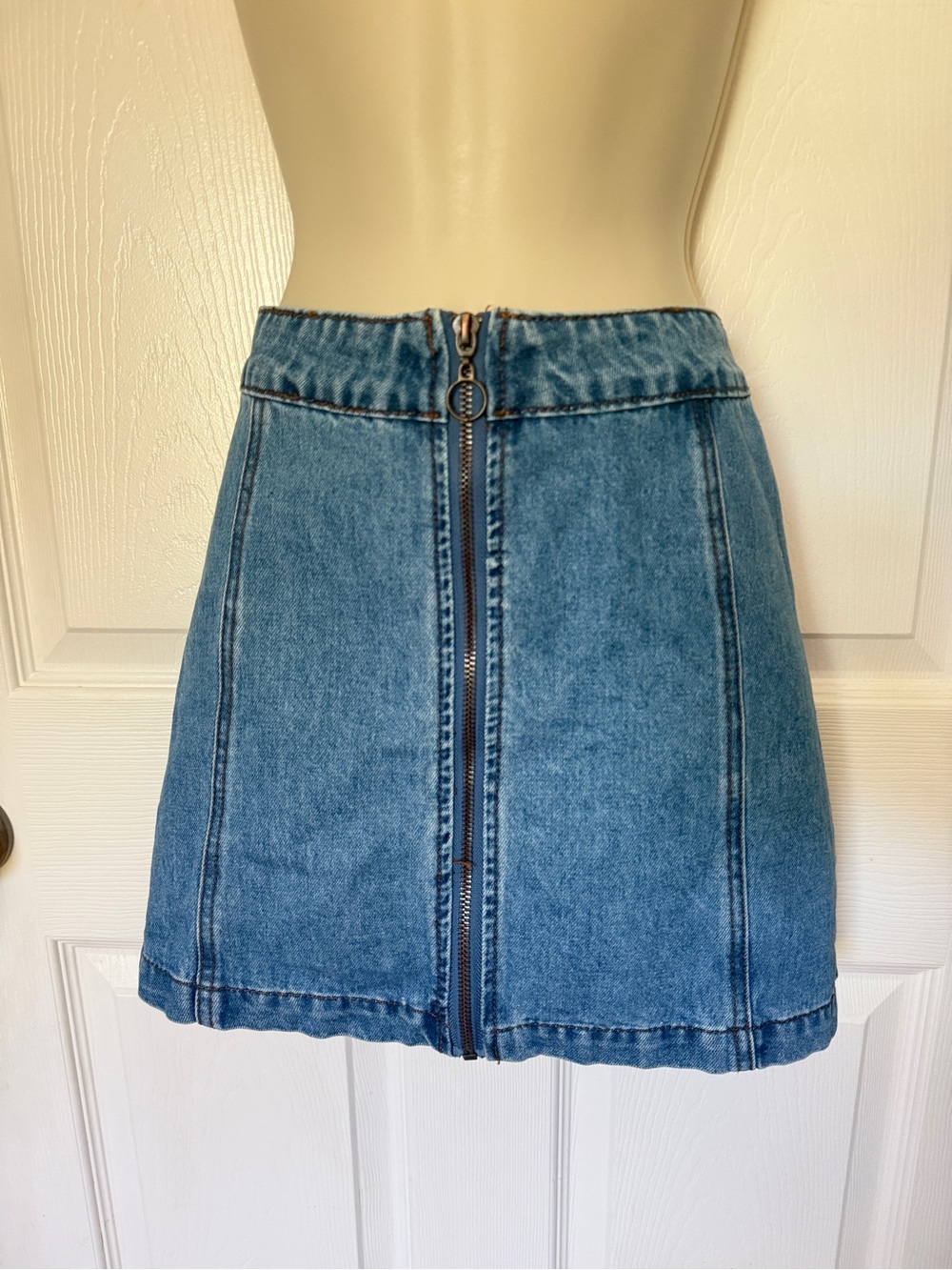 Altar'd State Denim Mini Skirt with Front Zipper Boho / Size M